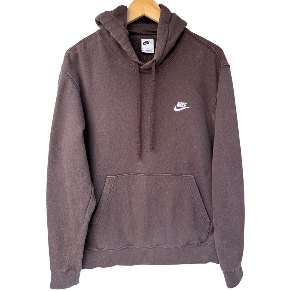 Nike Hoodie Mens Large Brown Pullover Swoosh Sweatshirt Fleece Casual